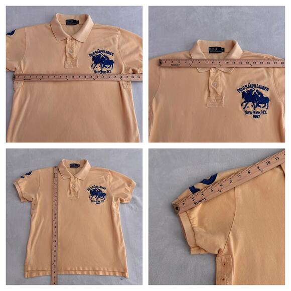 Polo Ralph Lauren Mens Short Sleeve Shirt Size Medium Yellow Blue Vtg 90s Preppy - Picture 8 of 8